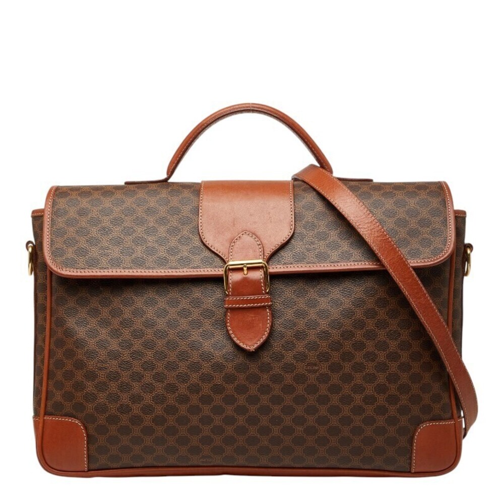 Celine Macadam 2way Shoulder Bag Business Brown Leather